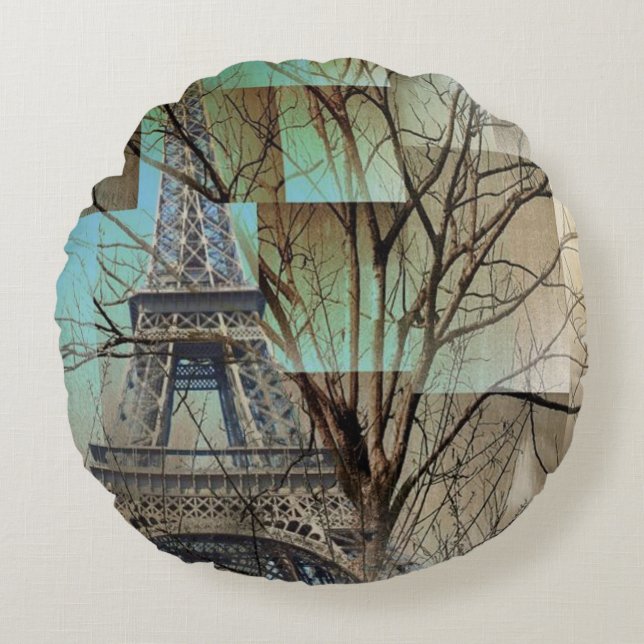 Coussins Ronds branche d'arbre d'automne Paris tour eiffel (Devant)