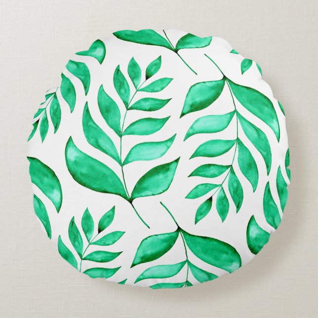 Coussins Ronds Branches d'aquarelle simples - vert (Devant)