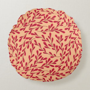 Coussins Ronds Branches feuillues rouges motif sans couture