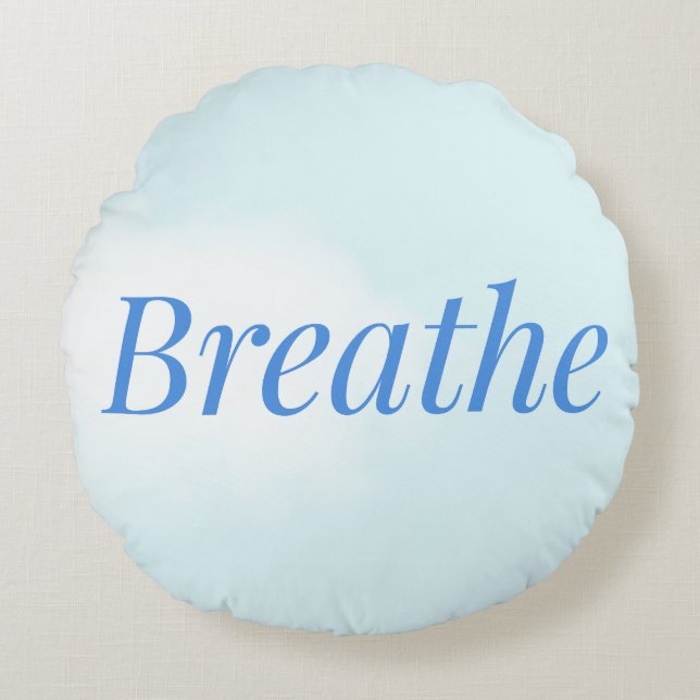 Coussins Ronds “Breathe” – Calming Blue Round Pillow for Mindful (Devant)