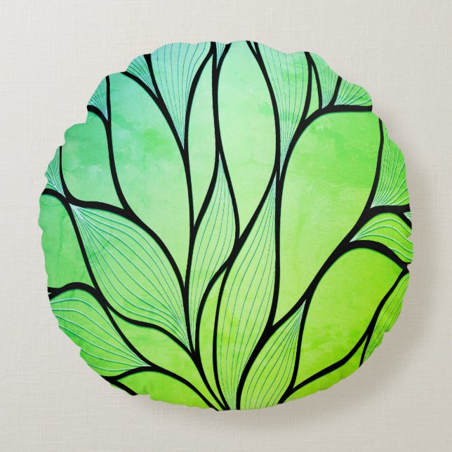 Coussins Ronds Bright Green Hues Creative Leave Motif (Devant)
