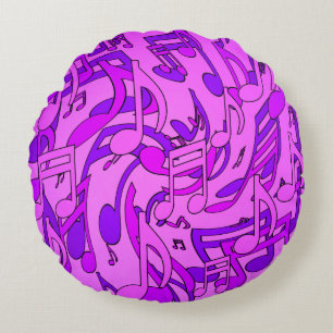 Coussins Ronds Bright Happy Purple Hues Dancing Notes musicales
