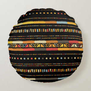 Coussins Ronds Bright Tribal Stripes Motif artisanal
