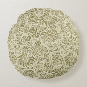 Coussins Ronds Brodé botanique toile florale motif vert sauge