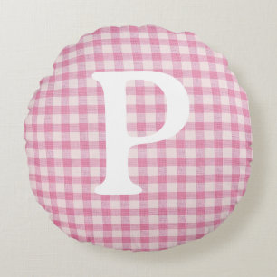 Coussins Ronds Broderie Anglaise Rose Bébé Initiale Personnalisée