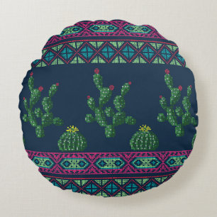 Coussins Ronds Broderie de fleur de point de croix broderie de po