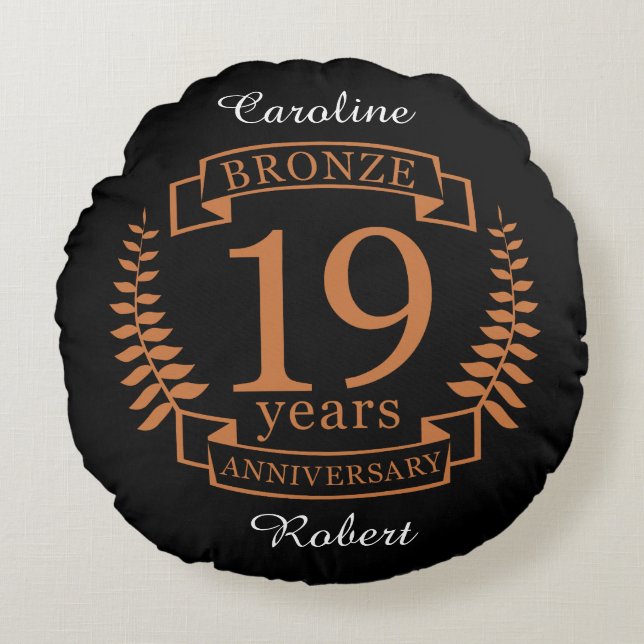 Coussins Ronds Bronze anniversaire traditionnel mariage 19 ans (Devant)