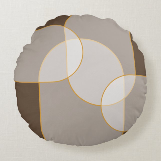 Coussins Ronds Brown, Beige, Tan & Or Motif d'arc Abstrait (Devant)