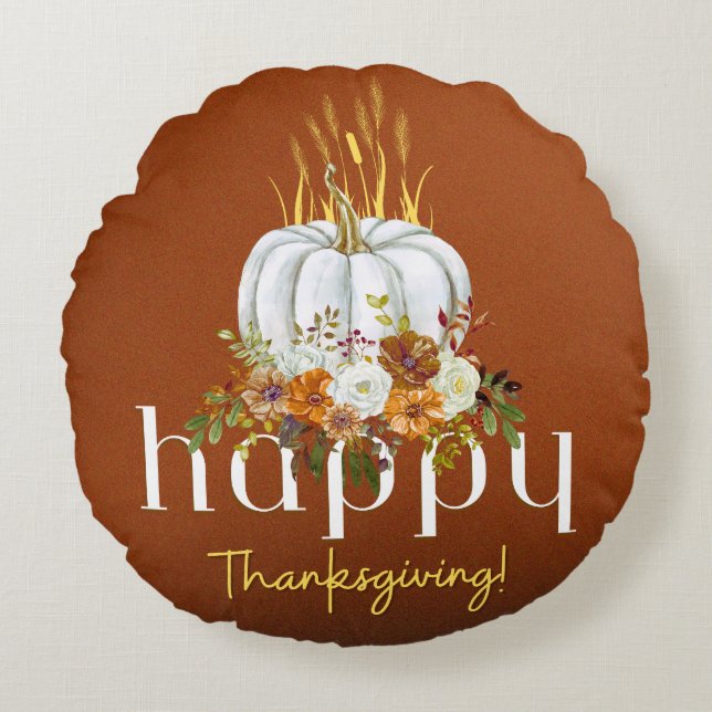 Coussins Ronds Brown Bon thanksgiving Rustique Citrouille Floral (Devant)