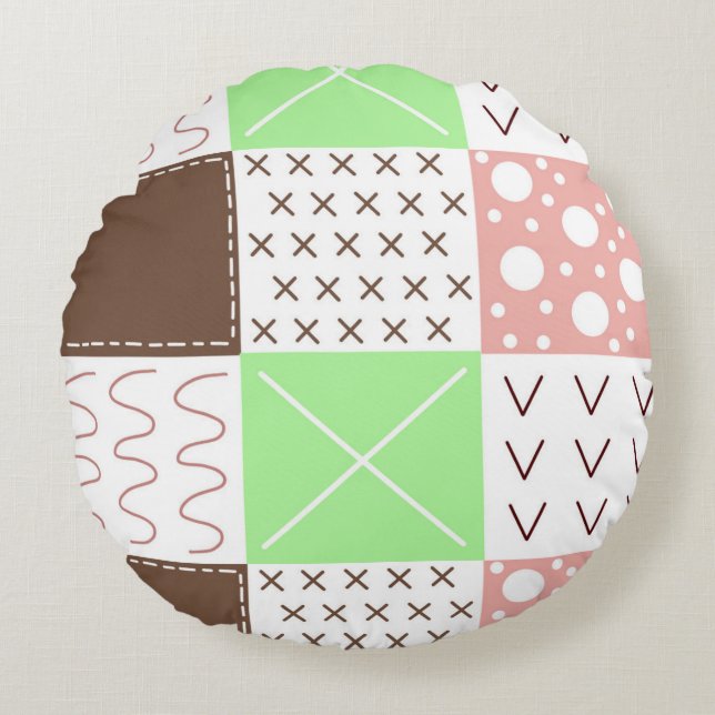 Coussins Ronds Brown, Bourgogne, vert et mauve Whimsical (Devant)