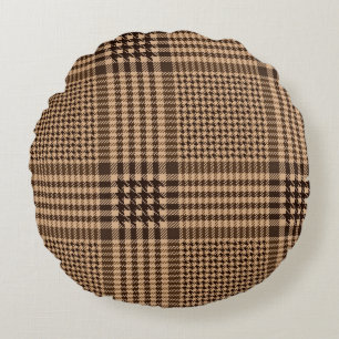 Coussins Ronds Brown Houndstooth Scottish Check Plaid Motif