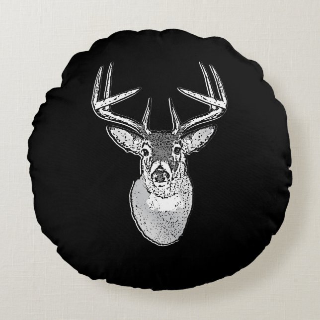 Coussins Ronds Buck sur la tête de cerf de queue blanche noire (Devant)