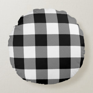 Coussins Ronds Buffle blanc et noir Chevron Plaid