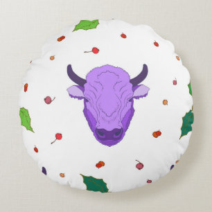 Coussins Ronds Bull, houx, mistletoe et baies. Le symbole o