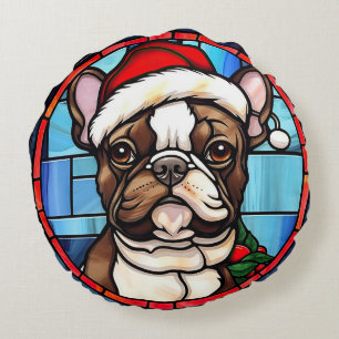 Coussins Ronds Bulldog français vitrail de Noël 
