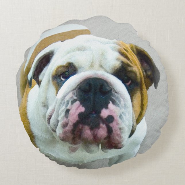 Coussins Ronds Bulldog Painting - Joli art original chien (Dos)