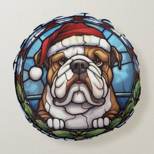 Coussins Ronds Bulldog Vitrail de Noël