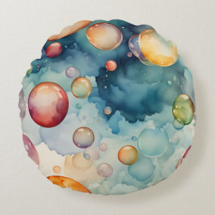 Coussins Ronds Bulles Colorées Art Aquarelle