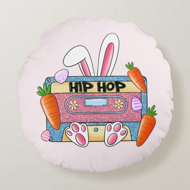 Coussins Ronds Bunny de bande de cassette Hip hop (Devant)