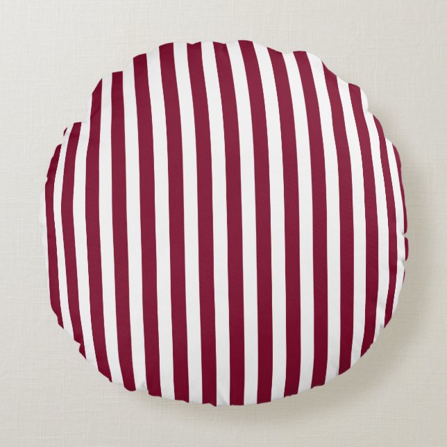 Coussins Ronds Burgundy et blanc rayures de bonbons (Devant)