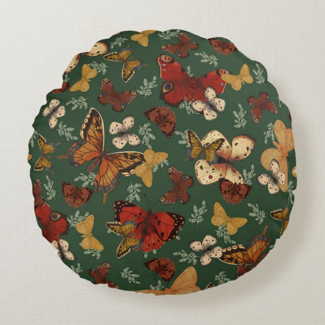 Coussins Ronds Butterfly Garden Motif vert frais (Devant)