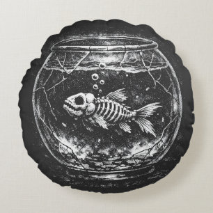 Coussins Ronds "Ça va super" - Poisson rouge squelettique par Bur