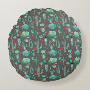 Coussins Ronds cactus and ladybutern pattern - black background