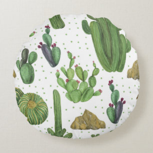 Coussins Ronds Cactus aquarelle, motif naturel sans soudure.