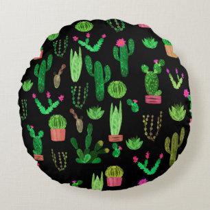 Coussins Ronds Cactus aquarelle sans couture plante motif backgro