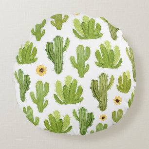 Coussins Ronds Cactus du désert vert : Aquarelle transparente