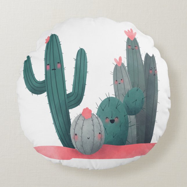 Coussins Ronds Cactus mignon (Devant)