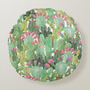 Coussins Ronds Cactus peint à la main : Vert désert