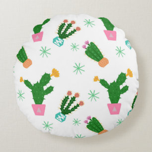 Coussins Ronds Cactus seamless vintage pattern, repeated ornamen