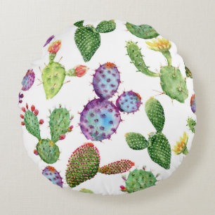 Coussins Ronds Cactus tropicaux : Aquarelle Motif sans couture