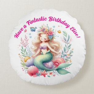 Coussins Ronds Cadeau d'anniversaire féerique de sirène aux coule
