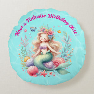 Coussins Ronds Cadeau d'anniversaire féerique de sirène aux coule