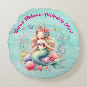 Coussins Ronds Cadeau d'anniversaire féerique de sirène aux coule