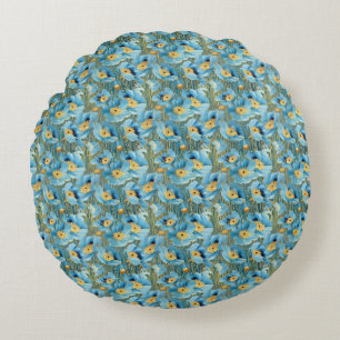 Coussins Ronds Cadeau d'anniversaire Flore bleu et or sans join
