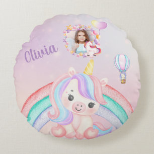 Coussins Ronds Cadeau d'anniversaire licorne pour filles - Nom et