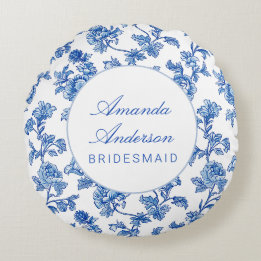 Coussins Ronds Cadeau de demoiselle d'honneur en chinoiserie bleu