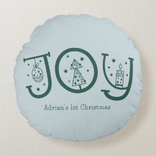 Coussins Ronds Cadeau de Noël graphique de joie fantaisiste minim