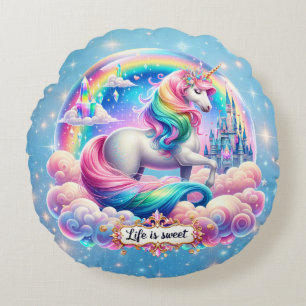Coussins Ronds Cadeau d'oreiller Château Licorne Arc-en-ciel Life