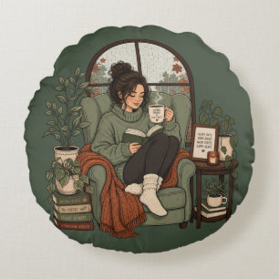 Coussins Ronds Café Filles Cozy Livres Journées Pluvieuses Design