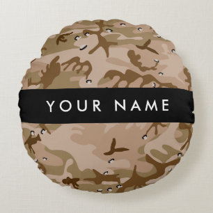Coussins Ronds Cailloux du Camouflage du désert, Votre nom, Perso