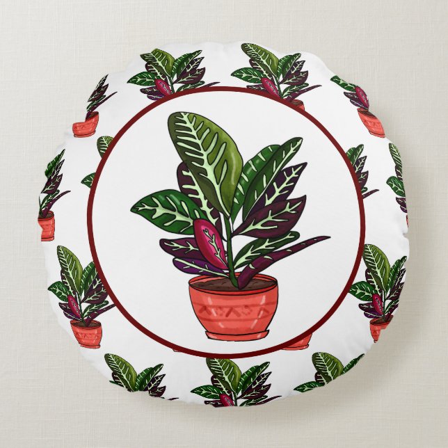 Coussins Ronds Calathea Plante tiré à la main (Devant)