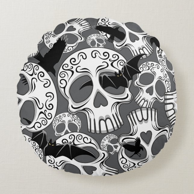 Coussins Ronds Calaveras décoratives Halloween (Devant)