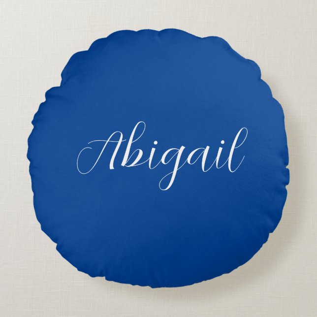 Coussins Ronds Calligraphie Elégant Bleu Blanc Plaine Nom simple (Devant)