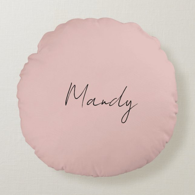 Coussins Ronds Calligraphie Élégant Rose Or Plaine Nom simple (Devant)