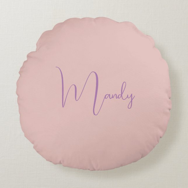 Coussins Ronds Calligraphie Élégant Rose Or Plaine Nom simple (Devant)