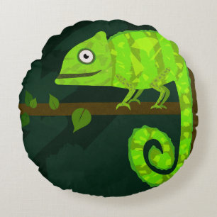 Coussins Ronds Caméléon vert mignon